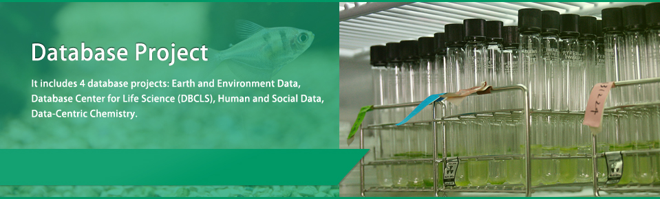 Database Project It includes 4 database projects: Earth and Environment Data, Database Center for Life Science (DBCLS), Human and Social Data, Data-Centric Chemistry.